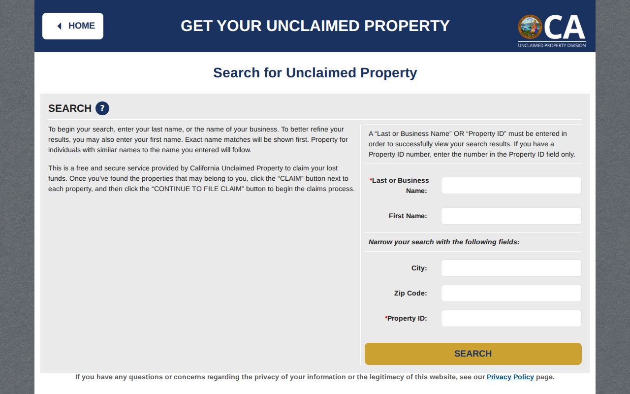 Galt people search California unclaimed property name search