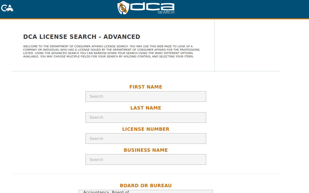 Galt people directories California DCA professional license search