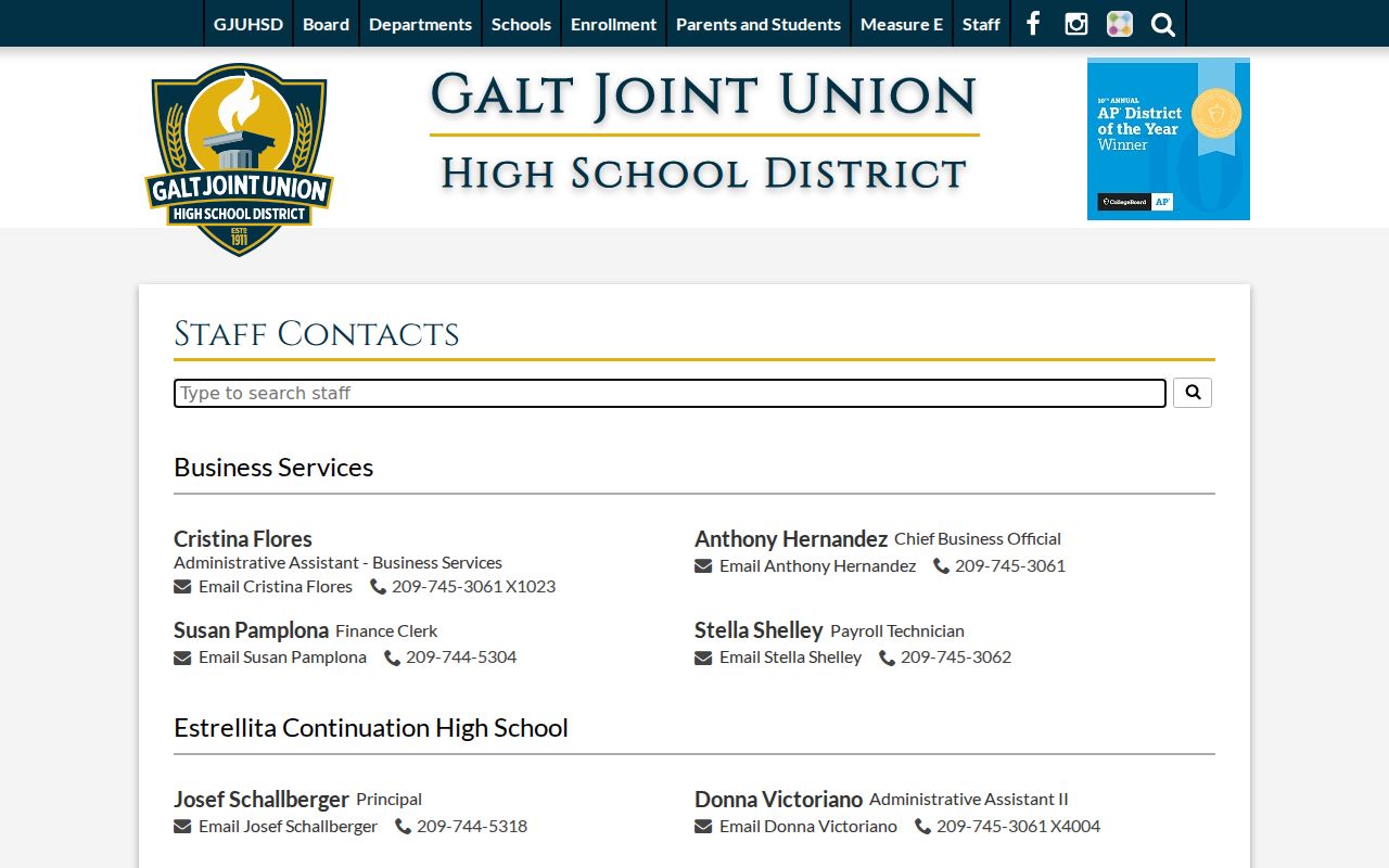 Galt people directories high school district staff directory